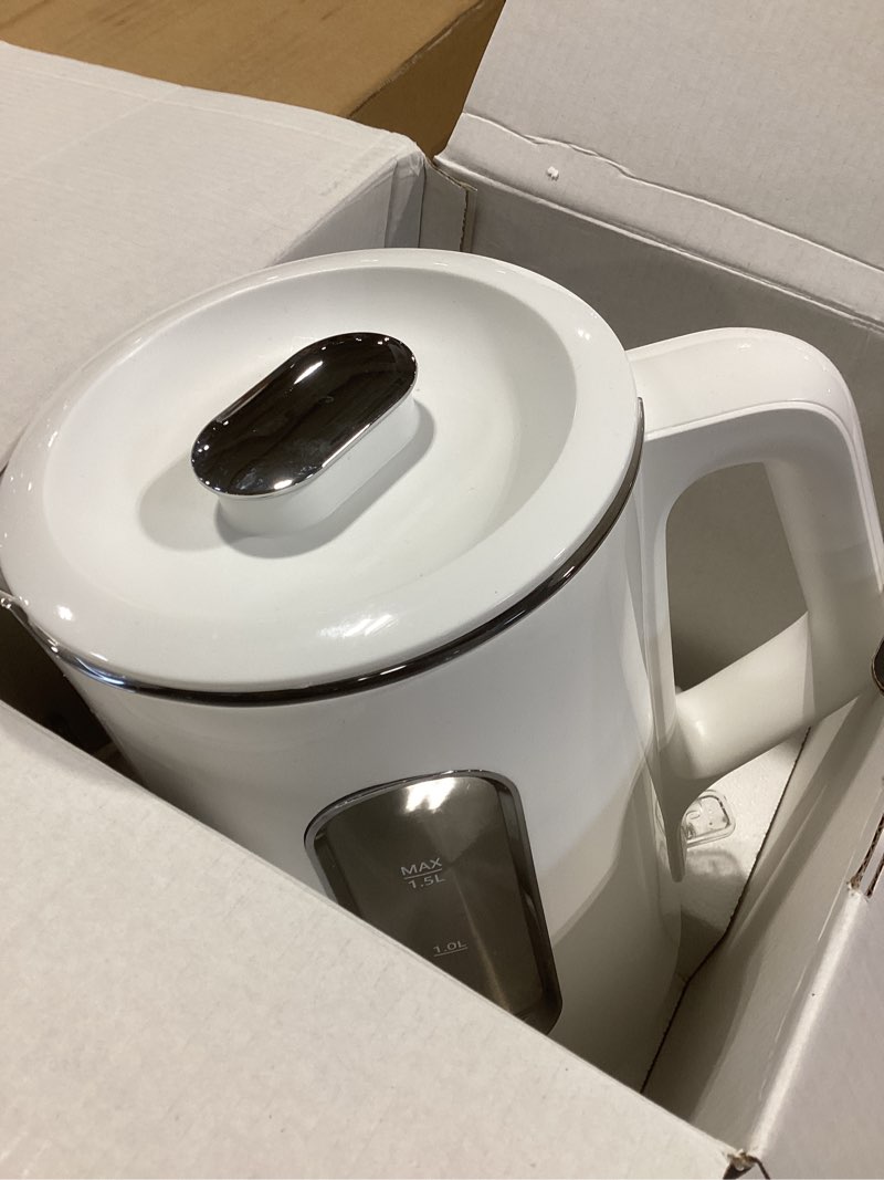 offacy electric kettle, double wall glass inner, hot water boiler heater pot, 1.5-liter, 1200 watts for fast boiling, 53oz bpa free, white
