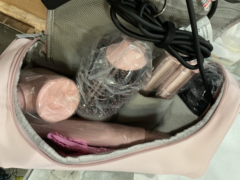 Condition photo showing Good Condition for 5 in 1 hot air styler wrap - high-speed hair dryer, volumizing brush with auto curlers, fast drying & frizz-free styling straightening, no heat damage, includes travel bag, gift for women pink