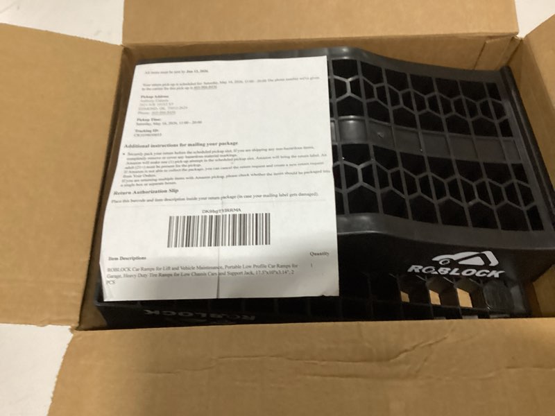 Condition photo showing New/Like New for roblock car ramps for lift and vehicle maintenance, portable low profile car ramps for garage, heavy duty tire ramps for low chassis cars and support jack, 17.5''x10''x3.14'', 2 pcs rbts265