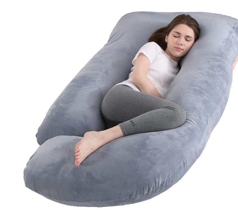 Almohada de embarazo en forma de J, almohada de cuerpo completo, 59 pulgadas con funda de terciopelo fácil de quitar y lavar, apoya la espalda, piernas y caderas de mujeres embarazadas, mejora