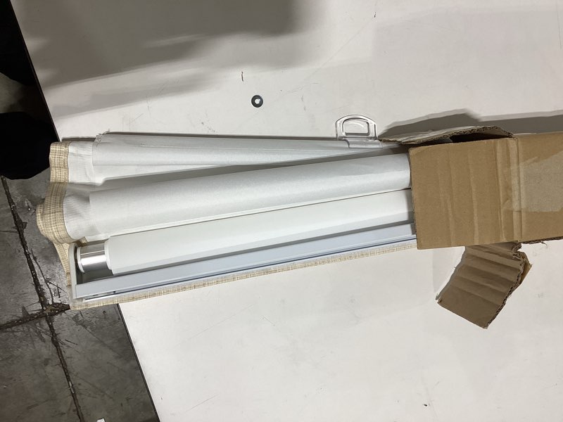 Condition photo showing As Is for everyday celebration roman shades for windows, room darkening, cordless pull down, woven fabric blinds & shades, vanilla, 23" w x 64" h vanilla (room darkening) 23"w x 64"h