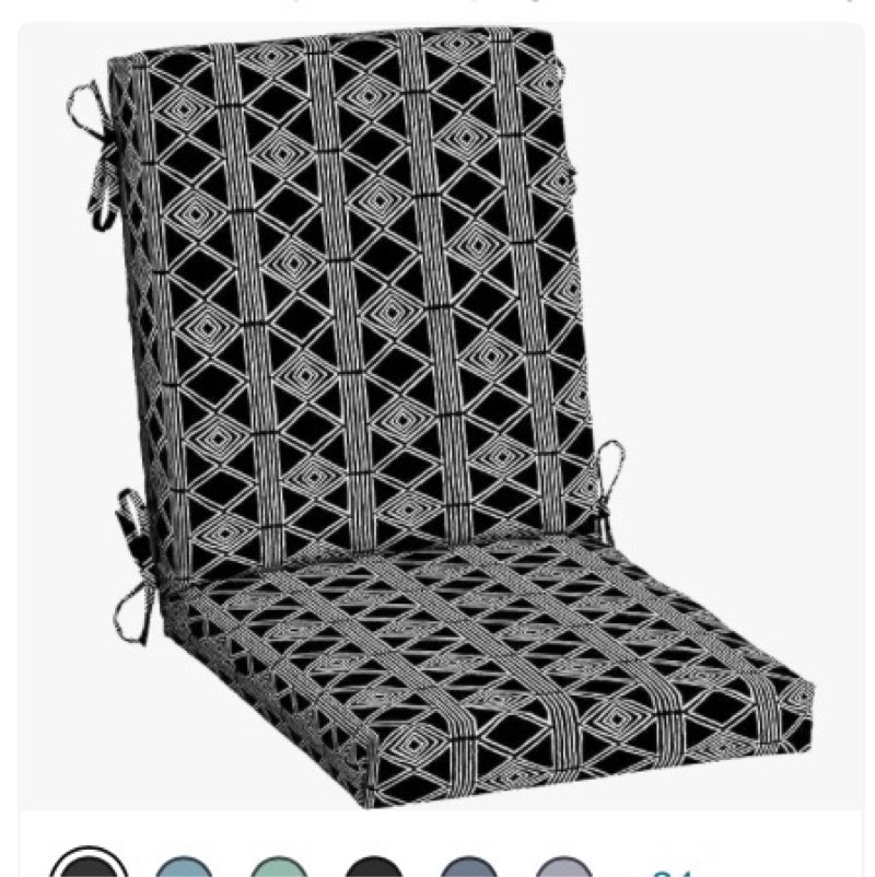 Arden Outdoor Dining Chair Cushion, 20 in x 20 in, Patio Cushion for Patio, Dining, or Rocking Chairs, Black Demi Tile 1 Pack Black Demi Tile