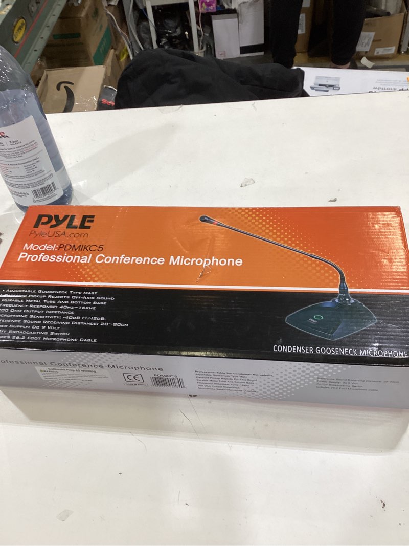 Condition photo showing Good Condition for Desktop Gooseneck Wired Microphone System - Table Mounted Corded Voice Condenser Mic with Pop Filter - XLR to 1/4'' Sound Cord - for Karaoke, Conference, Studio Audio Recording - Pyle PDMIKC5 Black Microphone System Standard Packaging