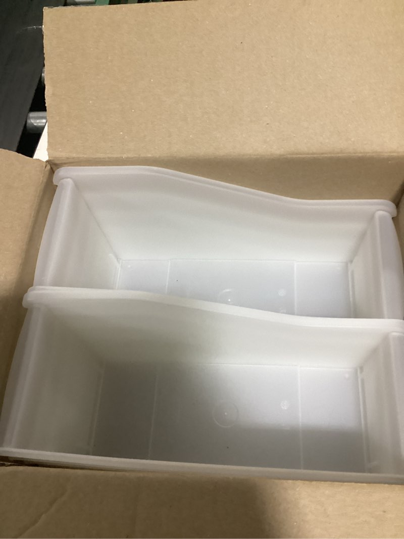 Condition photo showing As Is for IRIS USA Plastic Book Bin Magazine Holder, 8-Pack, Vertical Standing Connecting Container Box for Office Dorm Study Homework Binder Notebook File Craft Stationery Supplies Organizer Caddy, Clear Clear L - 8 Pack