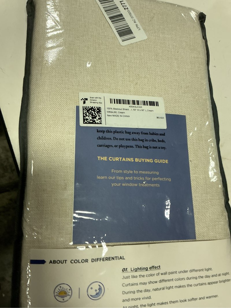 Condition photo showing New/Like New for linen total blackout curtains for bedroom living room 90 inch, cream | 100% blackout shield linen textured back tab/rod pocket drapes, thermal insulated blackout curtains 2 panels set, 50"w x 90"l