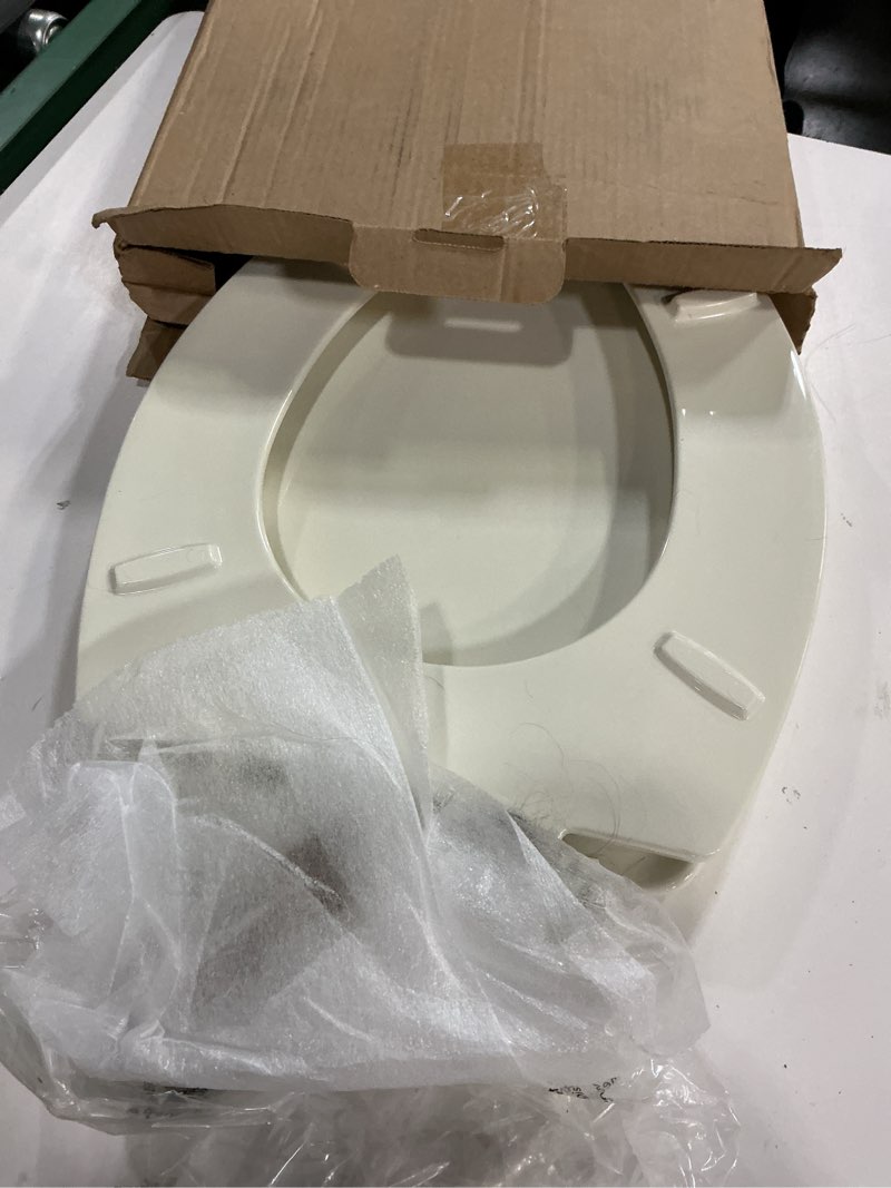 Condition photo showing As Is for Centoco Heavy-Duty Elongated Toilet Seat, Wood Core with Scratch-Resistant Plastic Finish, Won't Crack or Fade, Residential, Made in the USA, DSAMAZ9-416, Biscuit