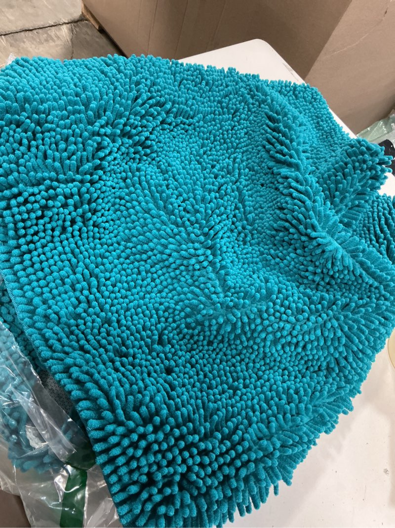 Condition photo showing Good Condition for olanly bathroom rugs 30x20, extra soft absorbent chenille bath rugs, rubber backing quick dry, machine washable bath mats for bathroom floor, tub and shower, home decor accessories, peacock blue