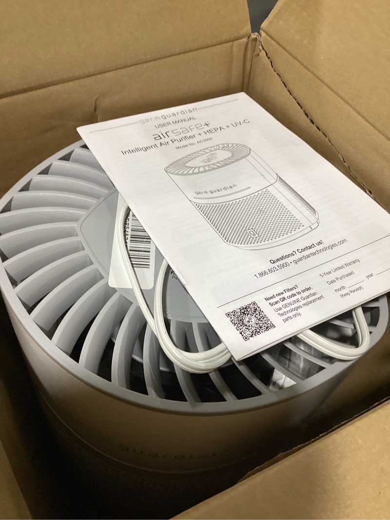 Condition photo showing New/Like New for GermGuardian Airsafe+ HEPA Air Purifier for Home, Large Rooms Up To 1043 Sq. Ft. with HEPA Air Filter, UV-C Light & Air Quality Sensor, AC3000W, White Airsafe+ Intelligent Air Purifier with UV-C light - White