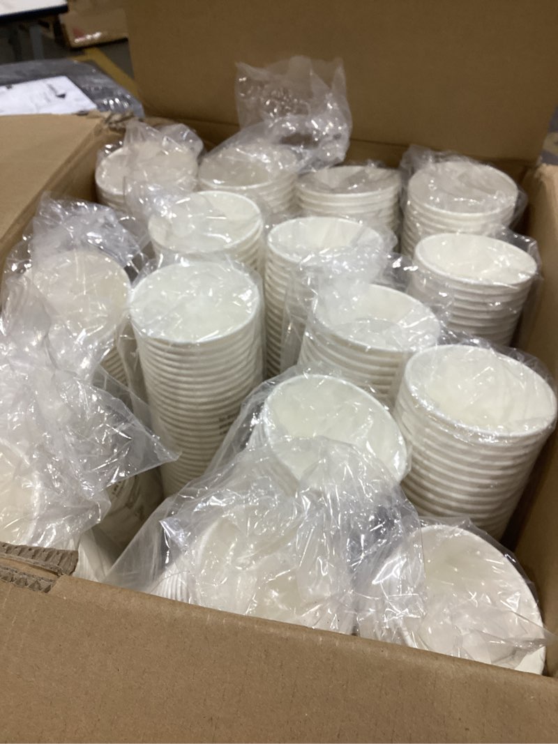 Condition photo showing As Is for amazon basics disposable paper cups for hot and cold beverages, leak-proof, 10 ounces, white, 1000 count 10 fl oz 1000 count