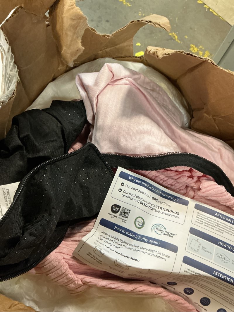 Condition photo showing As Is for wsofrlac pouf ottoman foot stools with foam small ottoman for living room corduroy ottomans pouf 26x18 floor poufs foot rest for chair pink hassocks and ottomans pink 26"d x 26"w x 18"h