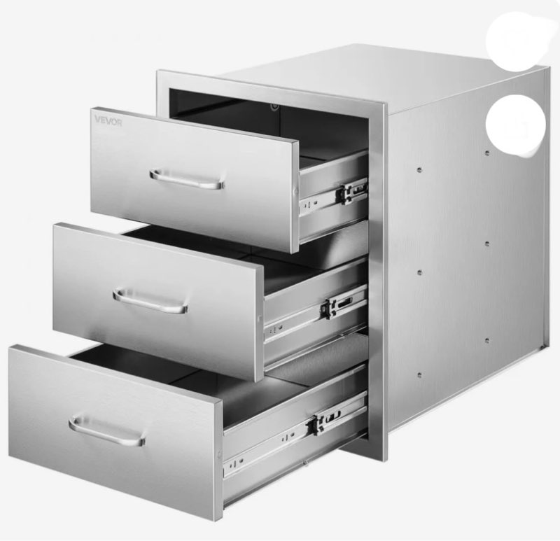 VEVOR Outdoor Kitchen Drawers 18.11" W x 23.23" D x 23.23" H, Triple-Access Stainless Steel Modular Drawer Cabinet with Handles, BBQ Island Drawer for Outdoor Kitchen or BBQ Island Patio Grill Station