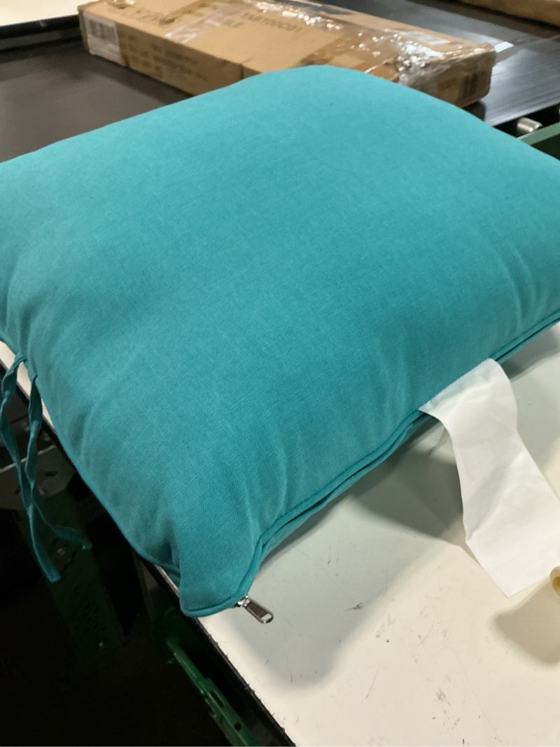 Condition photo showing As Is for (incomplete)(1pcs)6 inch thick outdoor deep seat cushions for outdoor furniture waterproof patio seat cushions with removable cover and adjustable ties, 23x26x6 inches outdoor chair cushion, lake blue lake blue 1 pack-23x26x6.0 inches