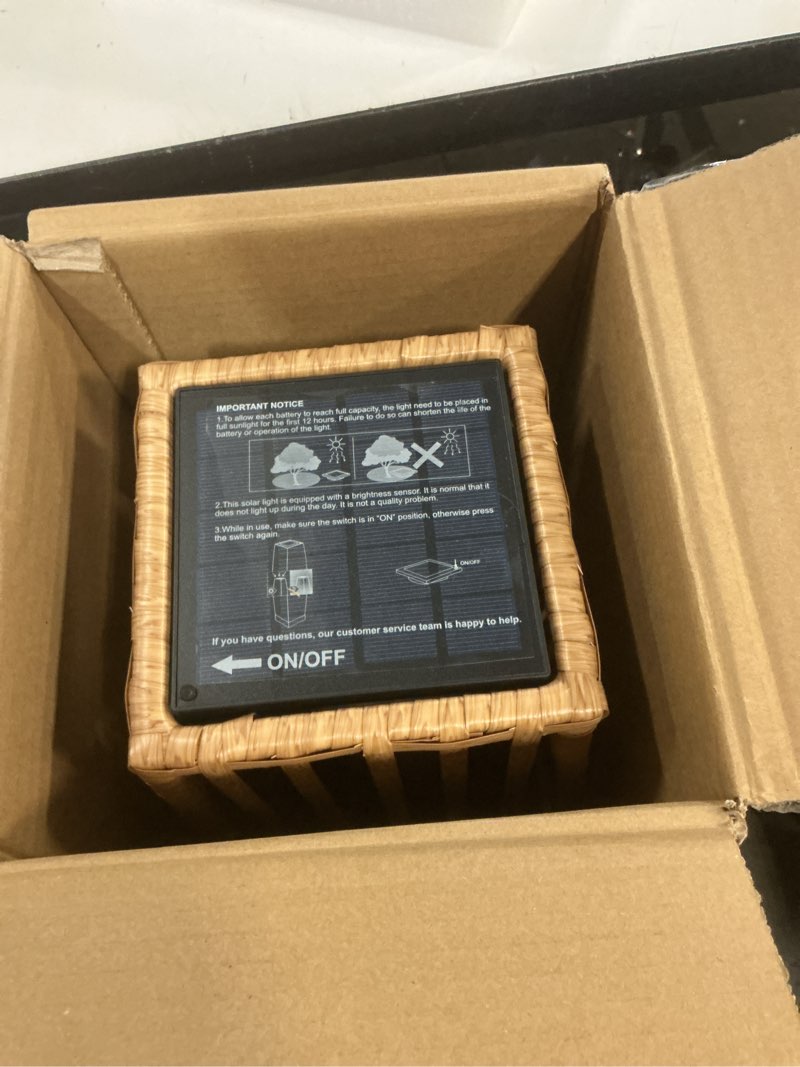 Condition photo showing New/Like New for grand patio outdoor floor lamp solar powered lantern waterproof wicker boho deck lights for garden porch decor, large taurus 1 pc large taurus