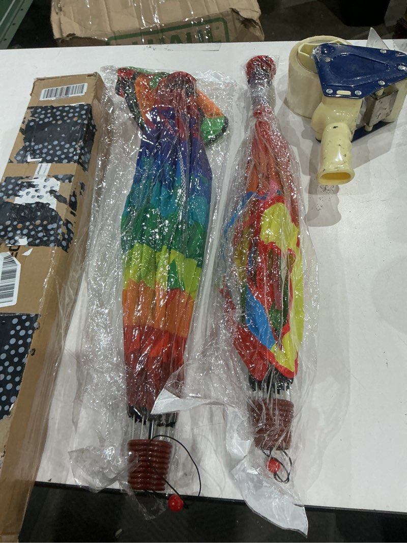 Condition photo showing As Is for 2pcs giant rainbow hot air balloon wind spinners 14" w x 59" h large multicolor whirligig wind spinner hanging ornaments for yard garden lawn outdoor decorations