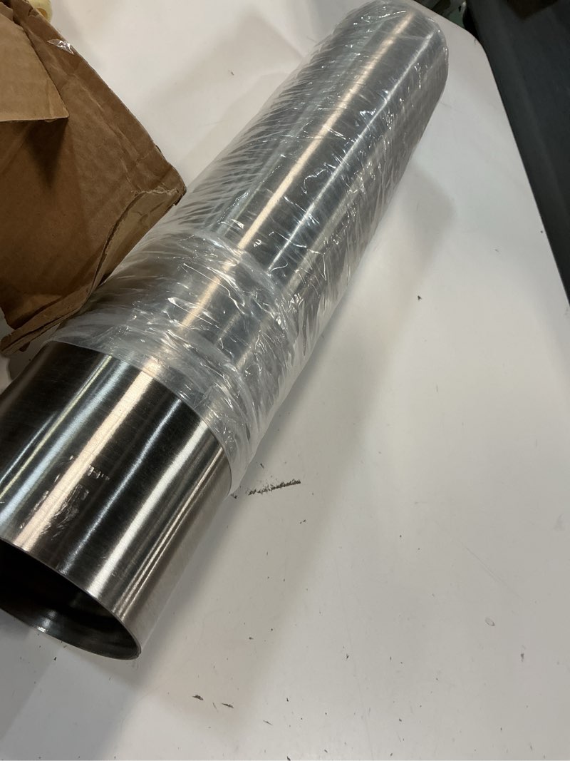 Condition photo showing Good Condition for 3.5 inch exhaust pipe, t304 stainless steel (ss tubo), flared slotted, polished finish, tailpipe 17.3” l, 3 1/2” od to id adapter, straight tubing qk3.5"-17.3"