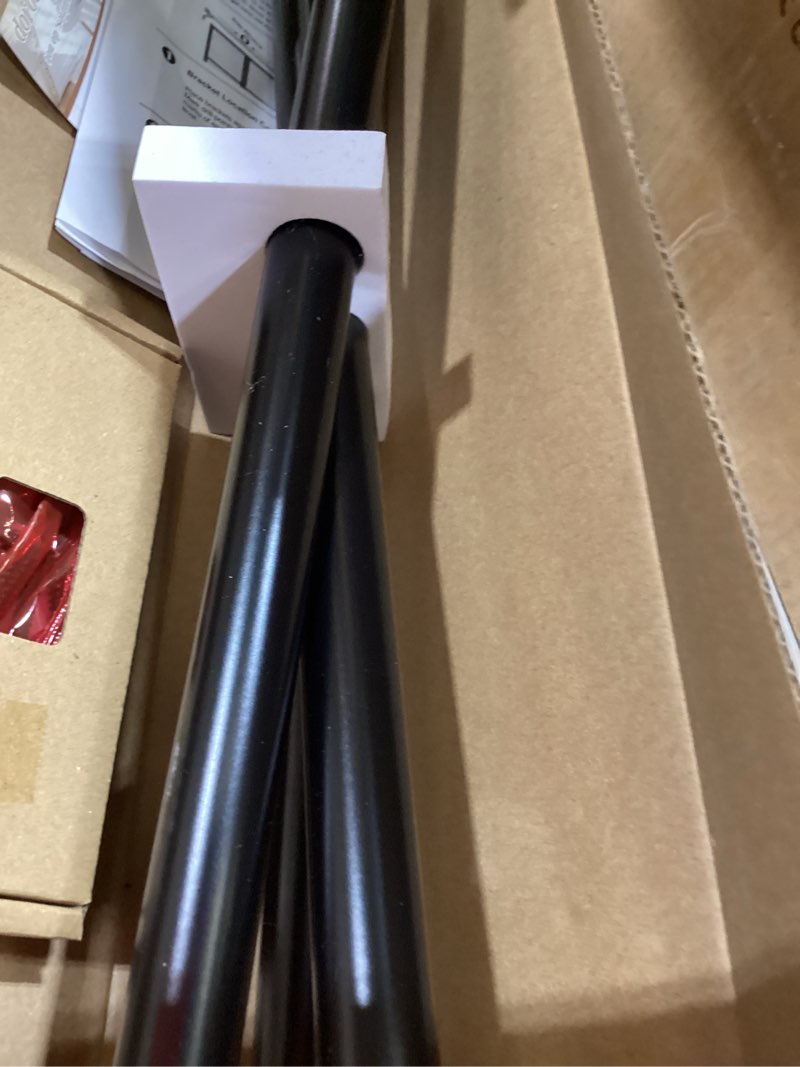 Condition photo showing Good Condition for 3/4 inch bay window curtain rods, usfook telescoping black curtain rods for bay windows 36-72 inch (center rod), 20-36 inch (side rods), translucent finials