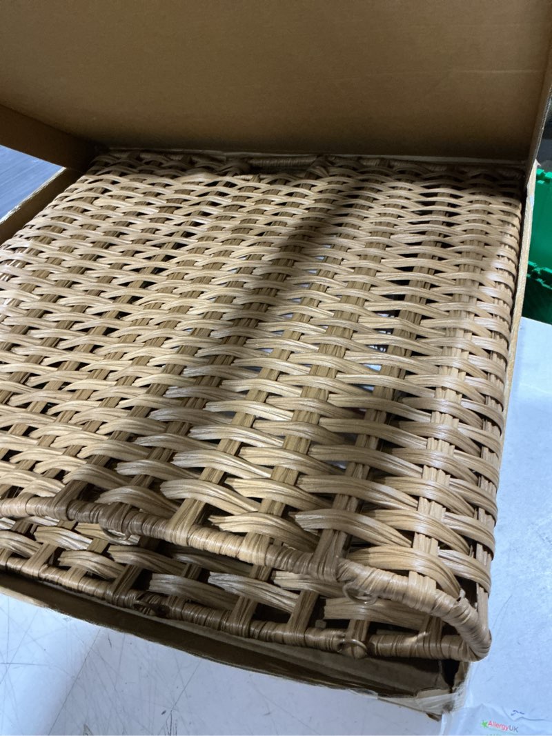 Condition photo showing As Is for round wicker laundry hamper with lid handwoven rattan basket with handles for dirty clothes, 2 washable liner bags, no assembly required, washable basket, 60l rattan 60l