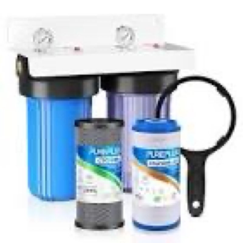 pureplus 2-stage whole house water filtration system, reduces chlorine, odor, heavy metals & rust, 1