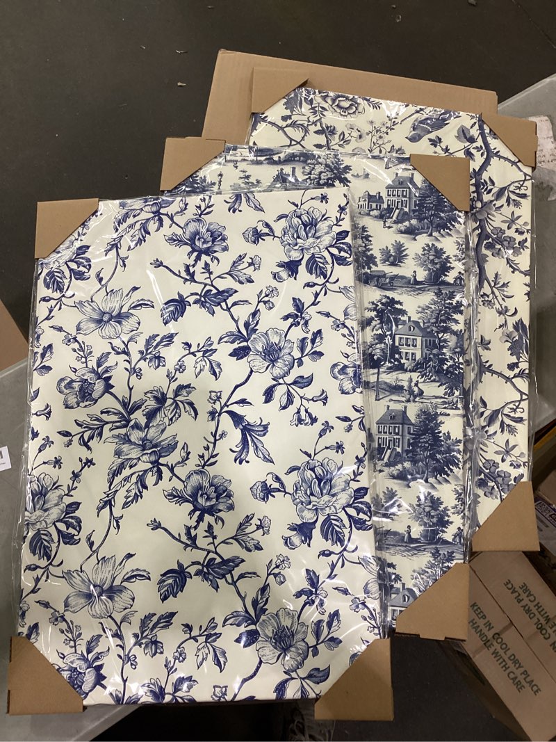 Blue Toile De Jouy Wall Art Chinoiserie Floral Bird Pictures Decor Vintage Blue Aesthetic Flower Canvas Wall Art Porcelain Pattern Prints Chinoiserie Classical Poster for Bedroom 12x16x3 Inch Unframed