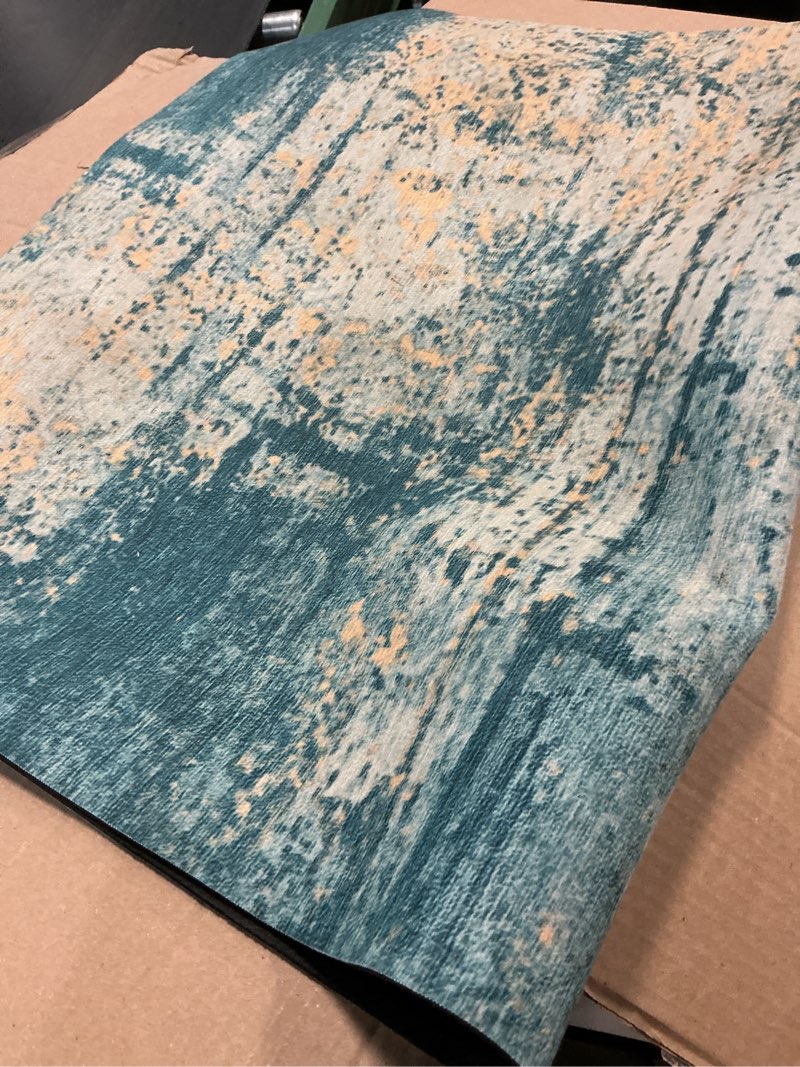 Condition photo showing Good Condition for ultra thin door mat indoor entrance, 1/10 in thin door mats for inside entry, non-slip rubber backing washable doormat, fade resistant, absorbent, low profile dirt trapper, 35"x24" sapphire ember 2' x 2'11" (rectangular)