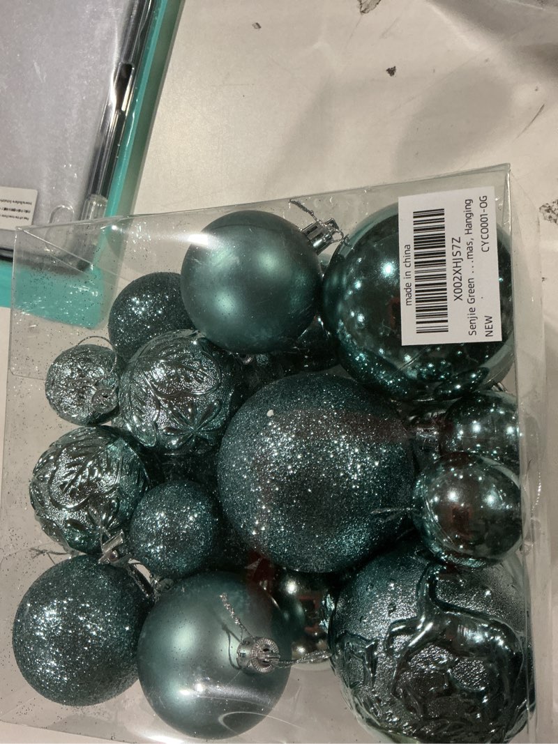 Condition photo showing Good Condition for Senjie Green Shatterproof Christmas Ball Ornaments, 32 Pcs, Plastic, Wedding & Christmas, Hanging Olive Green 32 pcs
