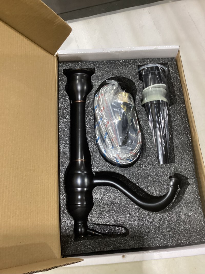 Condition photo showing As Is for GGStudy 360° Swivel Single Handle One Hole Bathroom Vessel Sink Faucet Matching Pop Up Drain Without Overflow Oil Rubbed Bronze Vessel Oil Rubbed Bronze