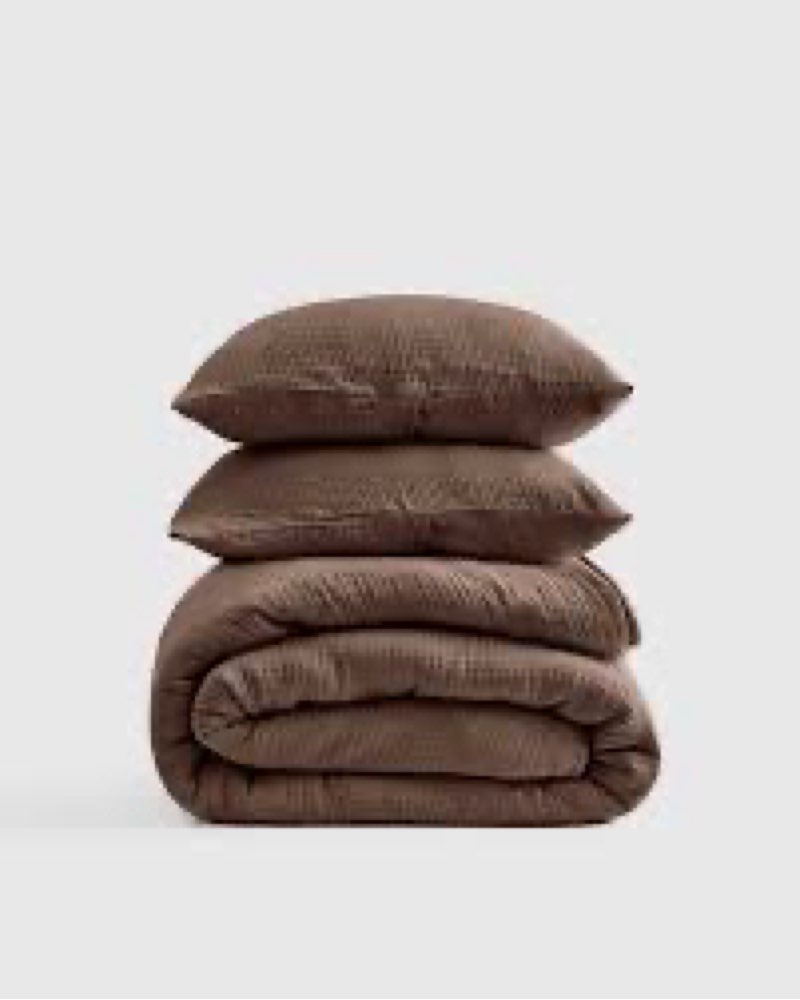 quince organic cotton gauze dream quilt set, king/cal king, chocolate