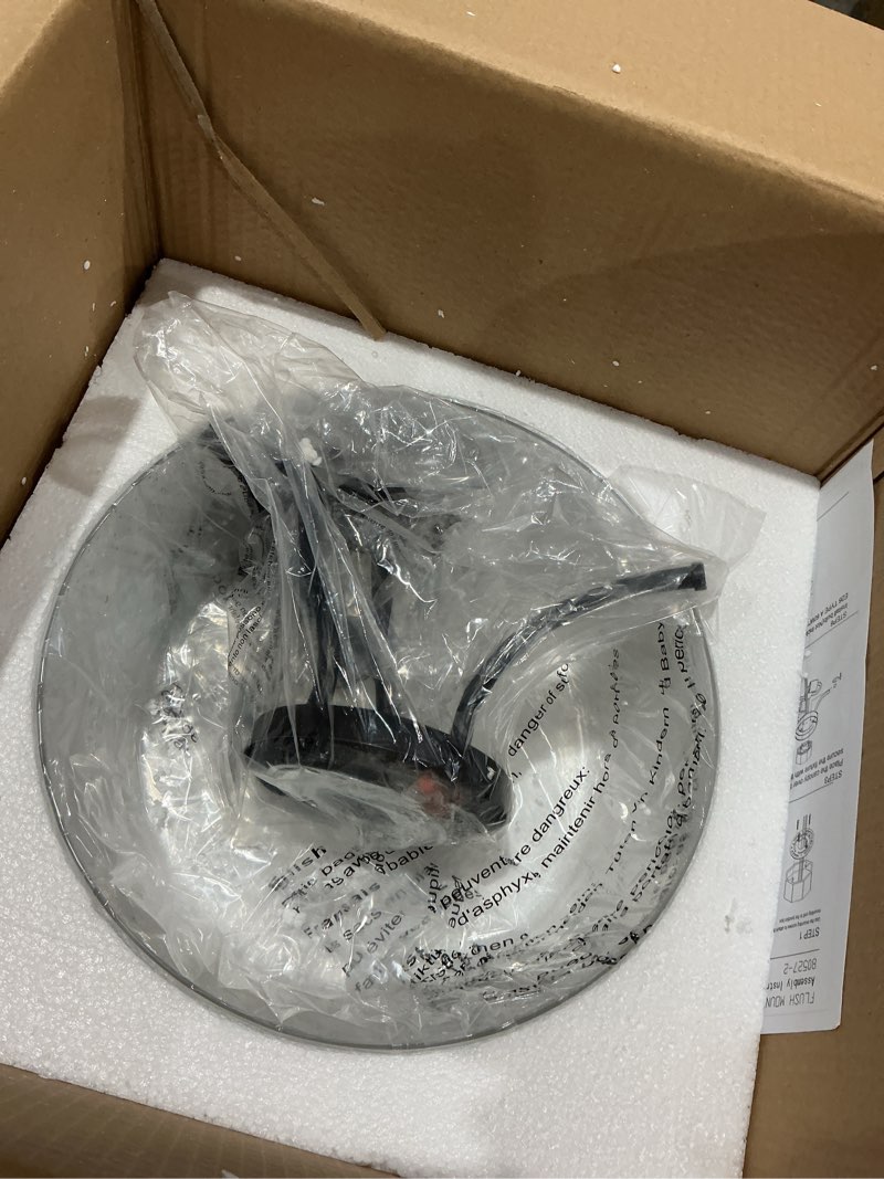 Condition photo showing Good Condition for trans globe lighting 80527-2 bk mod pod collection two light 14 inch ceiling flush mount i in a black finish with a seeded glass shade i modern contemporary light fixture i 2 light black clear shade black
