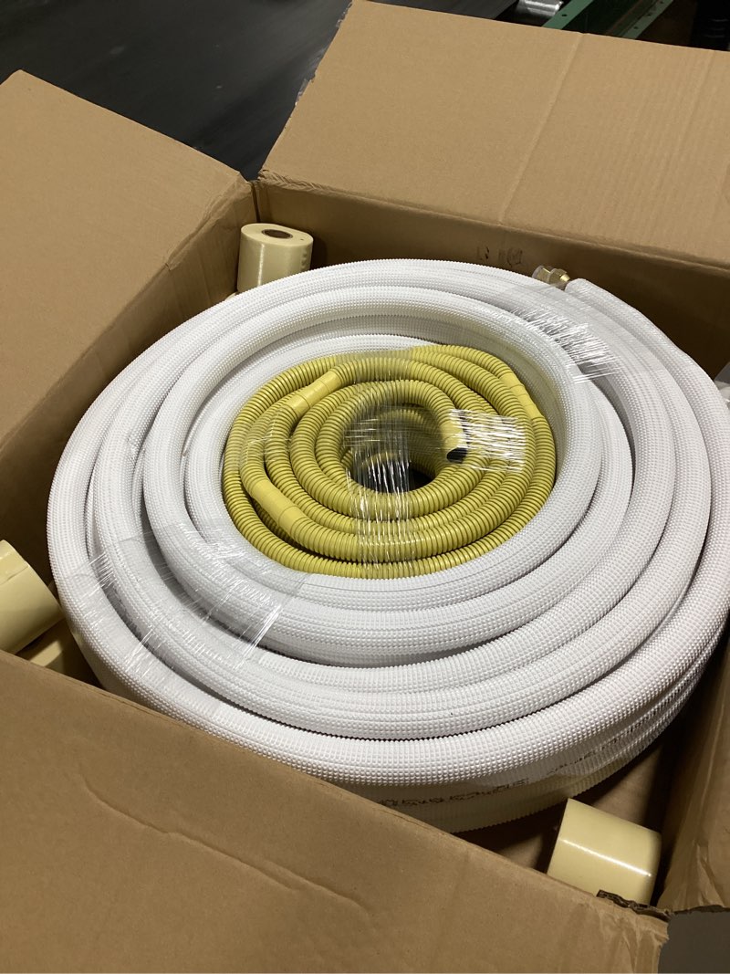 Condition photo showing New/Like New for 50ft length mini split line set 1/4" 3/8" od copper pipes tubing and 3/8 white pe thickened insulated with flared nuts for mini split air conditioner hvac or heat pump for 9000btu (1/4+3/8 with wires) 50ft(1/4+3/8)with wires