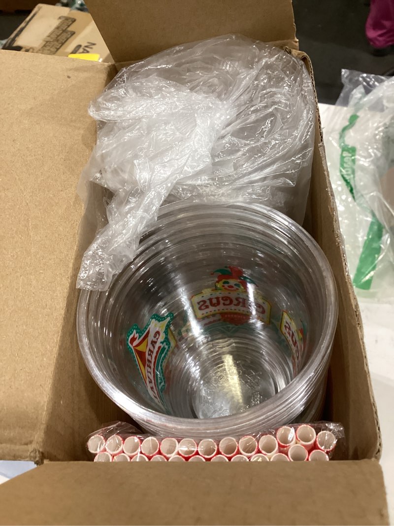 Condition photo showing Good Condition for 50 Pcs Carnival Party Plastic Cups 12 oz Disposable Plastic Cups with Straws and Lids Circus Clear mug Birthday mugs Supplies Birthday Table Decorations Party Favor Carnival Red Yellow