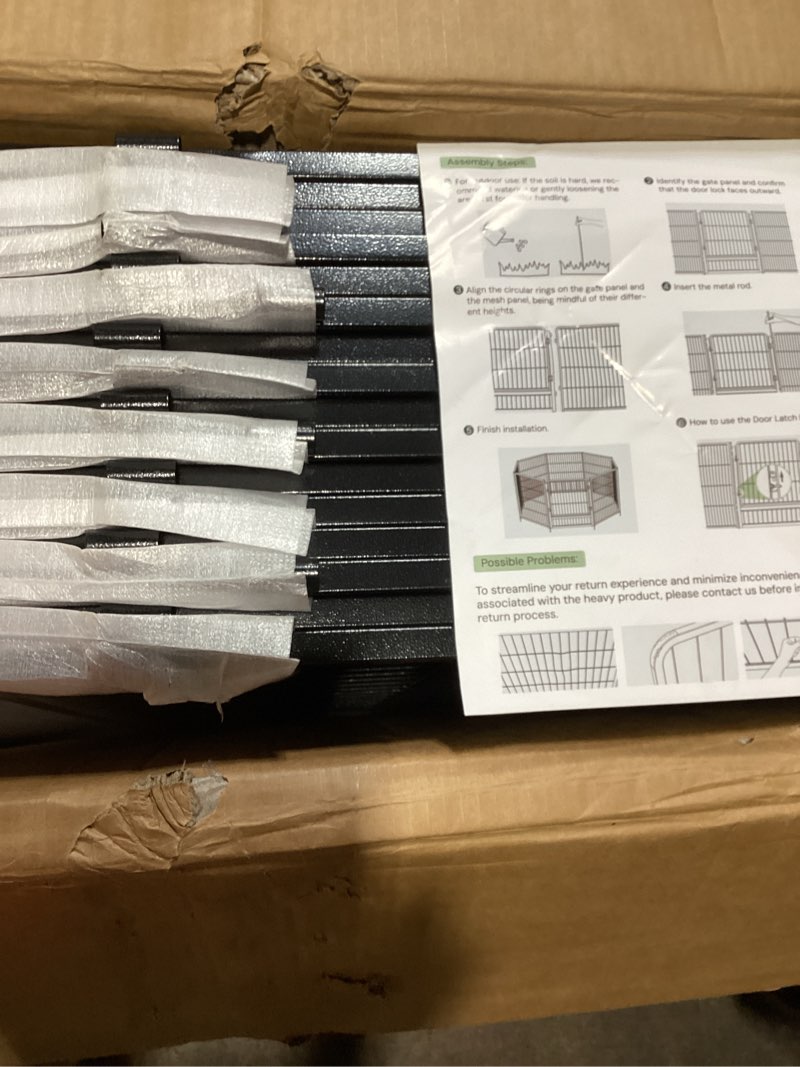 Condition photo showing Good Condition for incomplete top just cage.. petime dog playpen,metal exercise puppy pen heavy duty kennels yard fence indoor/outdoor 27\" w x 32\" h 8 panels dog cage with octagon top cover grey 32\"h playpen+octagon topge