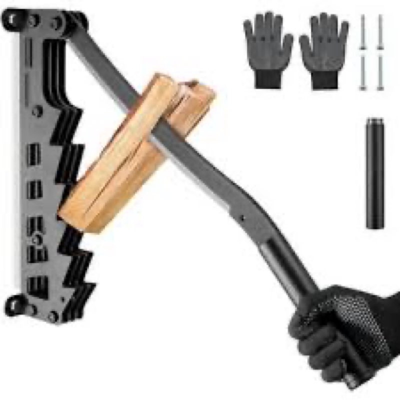 Johaus Wall Mounted Log Splitter for Firewood, Manual Kindling Splitter with Long & Short Handles Gl