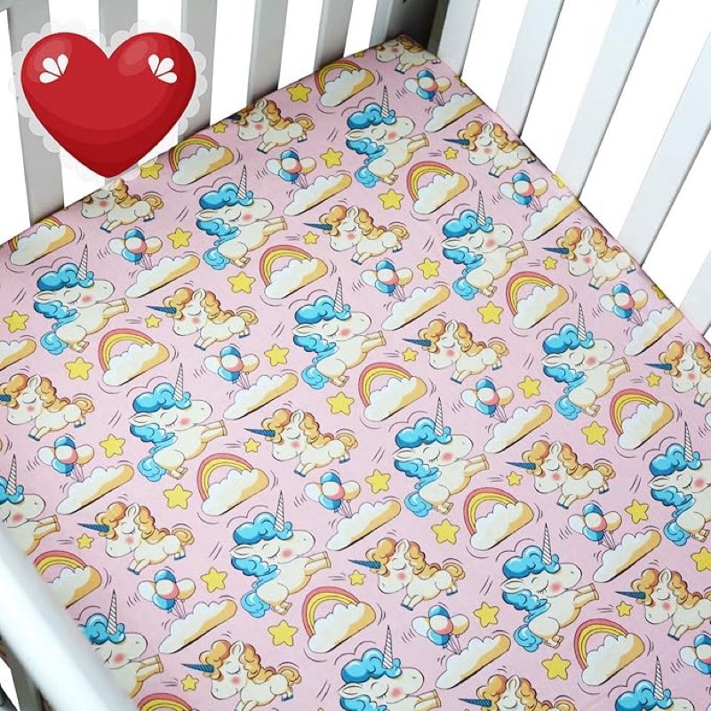 Brandream Unicorn Crib Sheet Blush Pink Baby Girls Crib Sheet 100% Cotton Soft Crib Fitted Sheet of Unicorn Crib Bedding Set