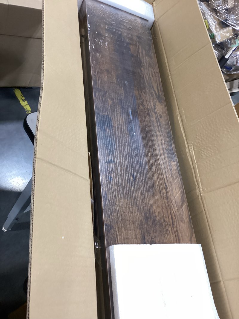 Condition photo showing Good Condition for bayka floating shelves, 47.2 inches long wall mounted rustic wood shelves for bathroom, bedroom, living room, kitchen, office, hanging shelf for books/storage/decor(rustic brown,set of 2) b. rustic brown - americana farmhouse style 2 47.2inches