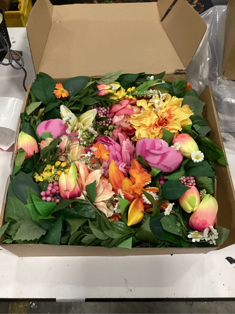 Condition photo showing Good Condition for spring wreath 24 inch summer wreaths for front door with dahlia and greenery, wreath for all seasons,spring and summer wreaths for front door outside or indoor