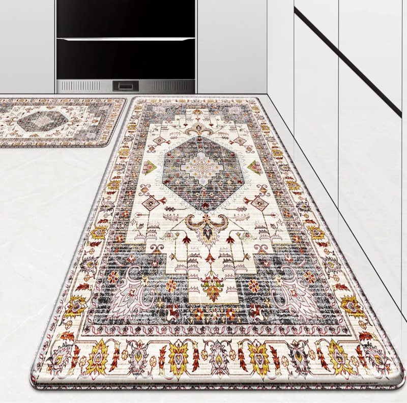 HappyTrends Boho Kitchen Mat,Anti-Fatigue Kitchen Mats for Floor Cushioned Rug for Kitchen Decor Accessories, Non-Slip Mats and Rugs Set for Office,Laundry 17.3"×30"+17.3"×47",Light Brown Light Brown 17.3"×30"+17.3"×47"-0.40 inch