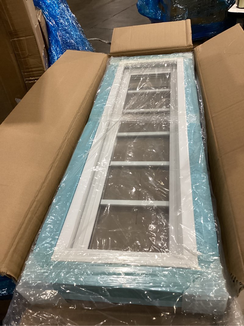 Condition photo showing Good Condition for vinyl transom household window, 10" x 36" double pane fixed window with grids and tempered glass for house, garage (white) 10x36 inch white