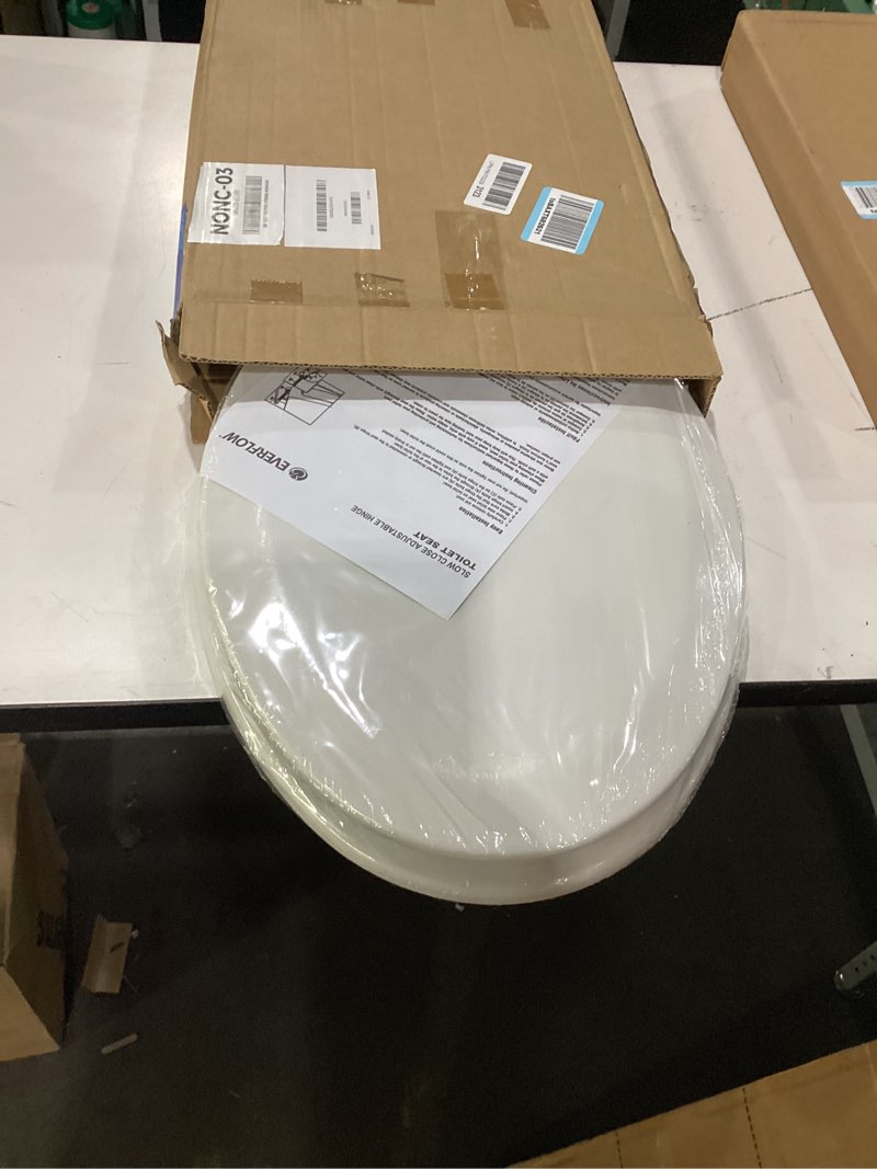 Condition photo showing New/Like New for highcraft premium elongated toilet seat with slow-close design & adjustable hinges - molded wood toilet seat - fits standard elongated toilets - oval seat in white