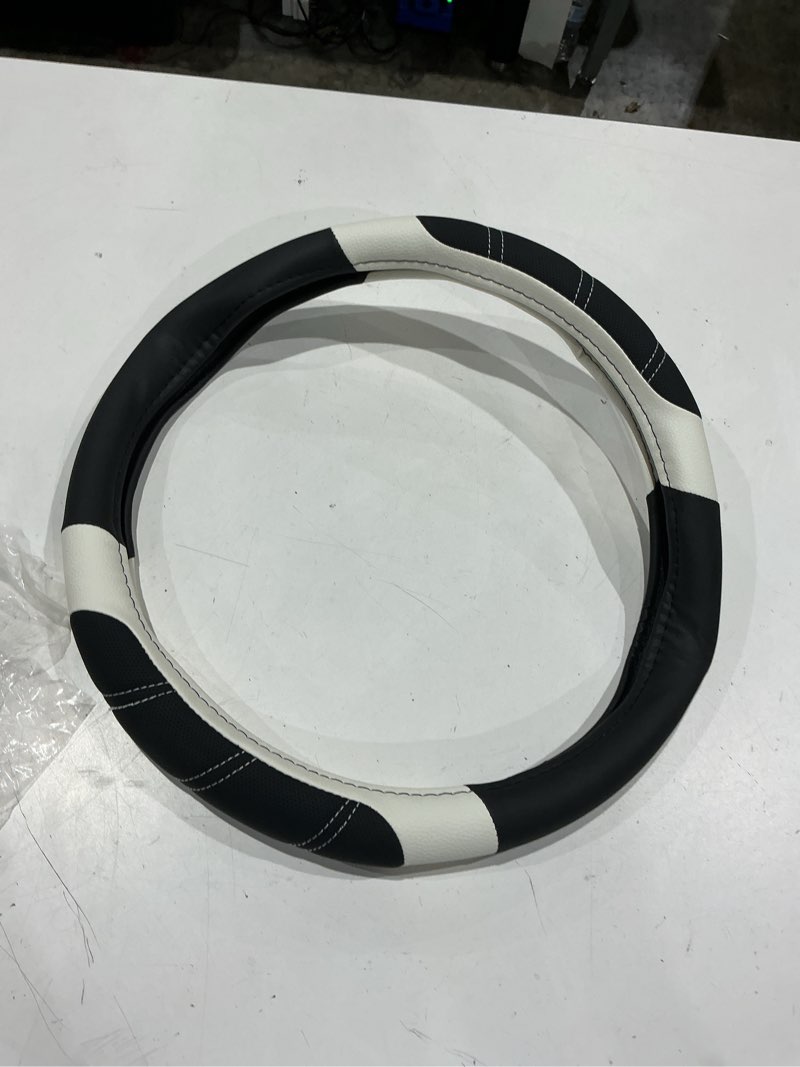 Condition photo showing Good Condition for car pass line rider microfiber leather sporty steering wheel cover universal fits for 95% truck,suv,cars,14.5-15inch anti-slip safety comfortable desgin (black-white)