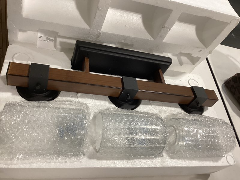 Condition photo showing Good Condition for barrington 22-in 3 light distressed black farmhouse bathroom vanity light