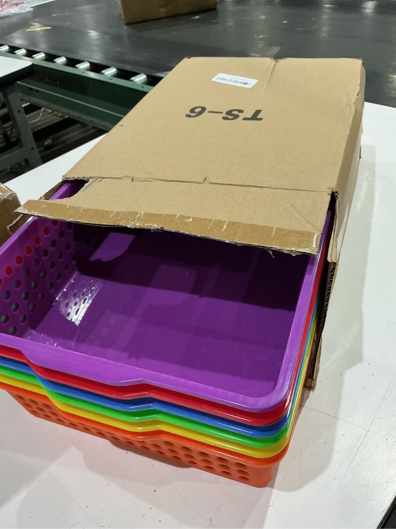 Condition photo showing Good Condition for qrrica 6 pack plastic classroom storage baskets, paper trays for classroom organization & turn in trays for teachers, students, desk organizer bin 13.8x10.6x3.1 inch (rainbow)