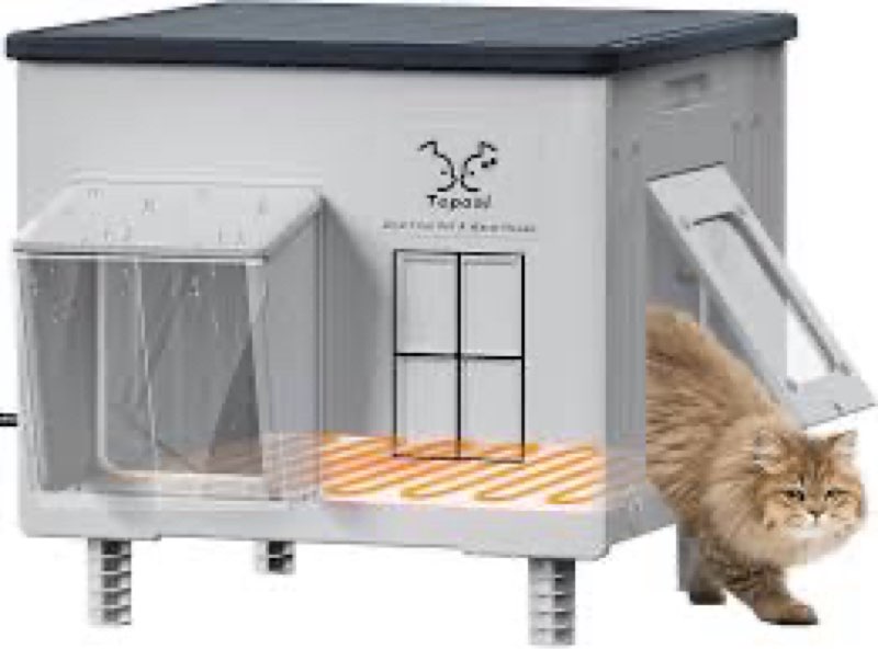 Dahivs Indestructible Heated Cat House for Outside Winter, Heated Outdoor Cat House Weatherproof wit