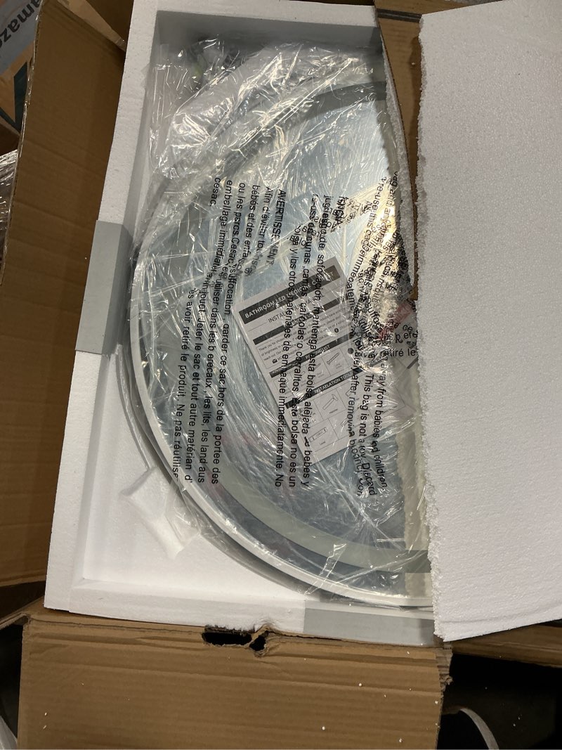 Condition photo showing New/Like New for tokeshimi 26 inch round bathroom medicine cabinet with lights 3 color metal framed surface mounted modern medicine cabinet with defogger, stepless dimmable led circle mirror with storage 26"l x 26"w white