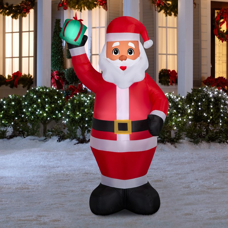 Holiday Living 7-ft Lighted Black Santa Christmas Inflatable in the