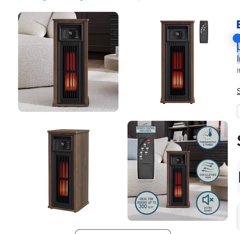 utilitech utilitech 1500 -watt infrared quartz tower indoor electric space heater with thermostat with