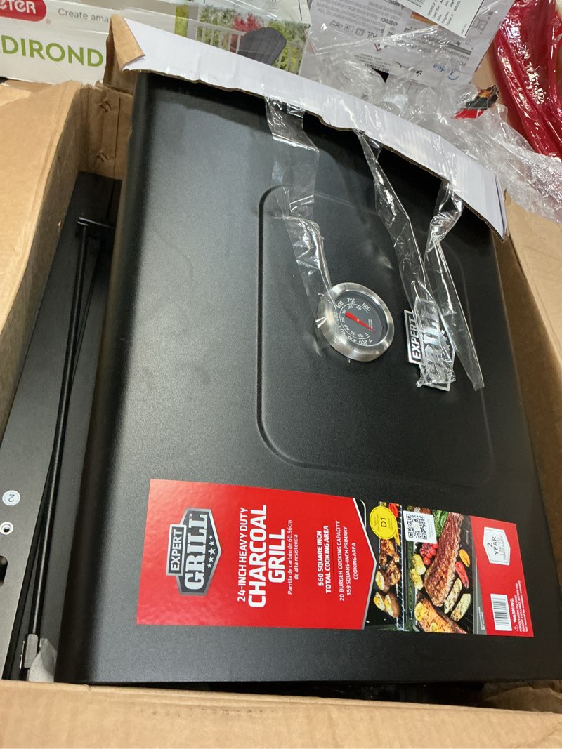 Condition photo showing As Is for expert grill charcoal grill, 24 inch heavy duty charcoal grill with wheels, black
