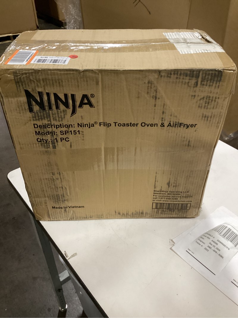 Condition photo showing As Is for Ninja Flip Toaster Oven&Air Fryer, 8-in-1 Functionality, Flip Up&Away Capability for Storage Space, LargeCapacity, Air Fry Basket, SheetPan, Wire Rack&Removable Crumb Tray, Stainless,1800 watts, SP151 Stainless Premium 8-in-1 Flip Oven