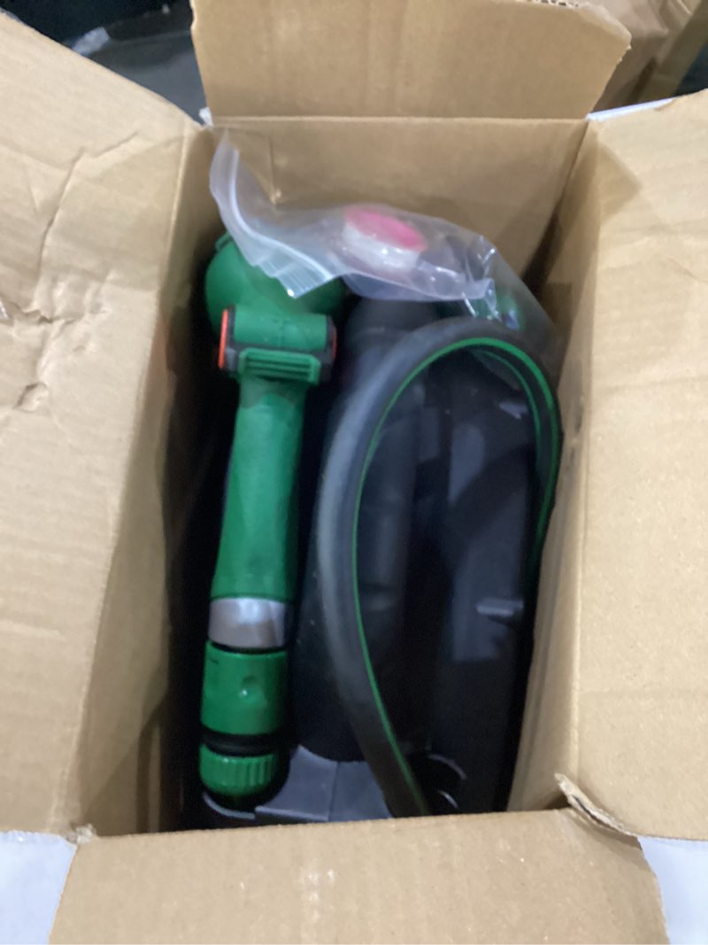 Condition photo showing Good Condition for 1/2" x 50ft retractable garden hose reel?with 10 patterns spray nozzle?portable heavy duty garden hose holder for garden watering?car & patio washing?pet cleaning?green? green 50ft