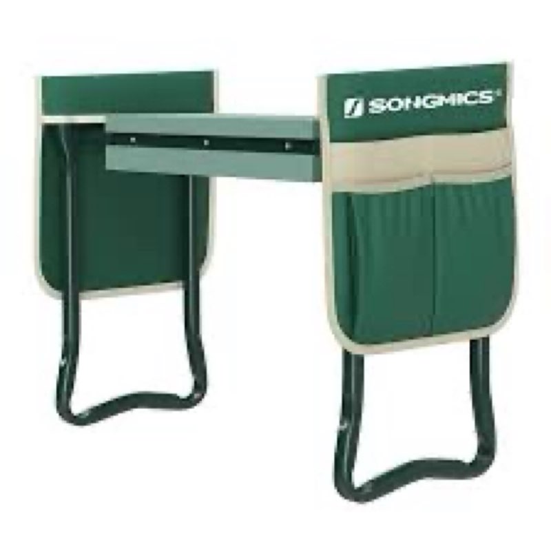 SONGMICS Garden Kneeler and Seat, Multifunctional Garden Kneeling Bench, Gardening Gifts for Women Men, Folding Gardening Stool, with 2 Tool Bags, 8-Inch Wide Kneeling Pad, Dark Green UGGK060L01