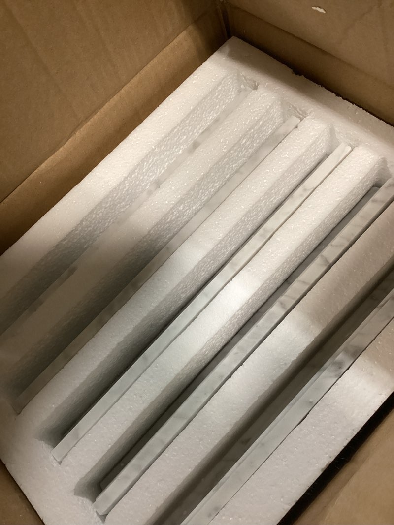 Condition photo showing Good Condition for 10 pcs carrara white marble chair rail trim molding, 1.8x12 inch bullnose edge for bathroom kitchen shower livingroom walls, polished 2 x 12 inch polihed carrara marble chair rail-b